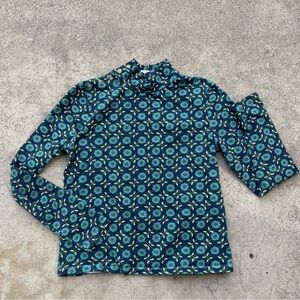 Maeve Anthropologie Floral Blouse Mock Neck button shoulder Cottagecore blue L